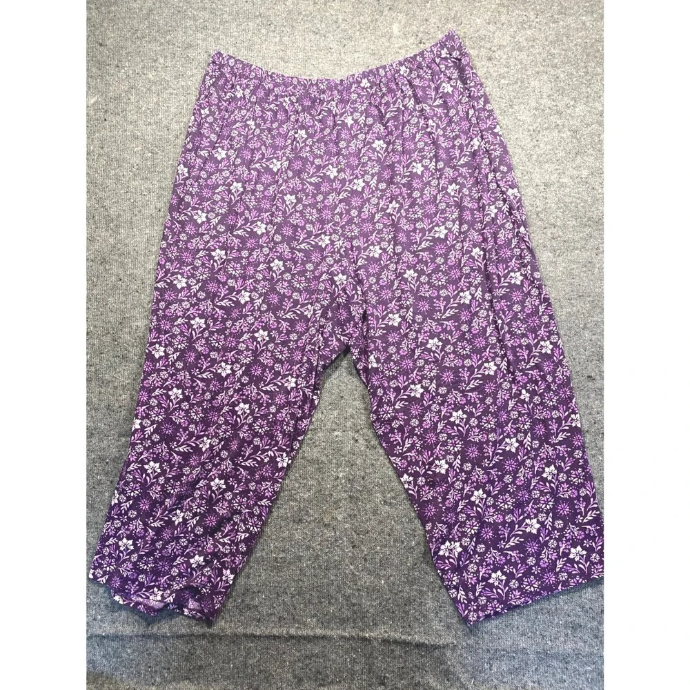 Dreams & Co Purple Floral Lace Trim Pajama Set Plus 3X 30/32 Short Sleeve PJ